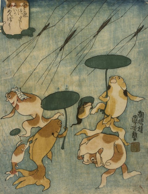 the-evil-clergyman:A Sudden Shower of Waterbugs, from the series A Set of Goldfish by Utagawa Kuniyo