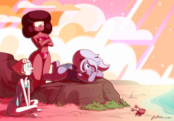 alfredofroylan:  Garnett, Amethyst  and Pearl from Steven Universe enjoying a nice sunset at the beach before summer’s end. Commission from Furboz, check his page here: http://furboz.deviantart.com/
