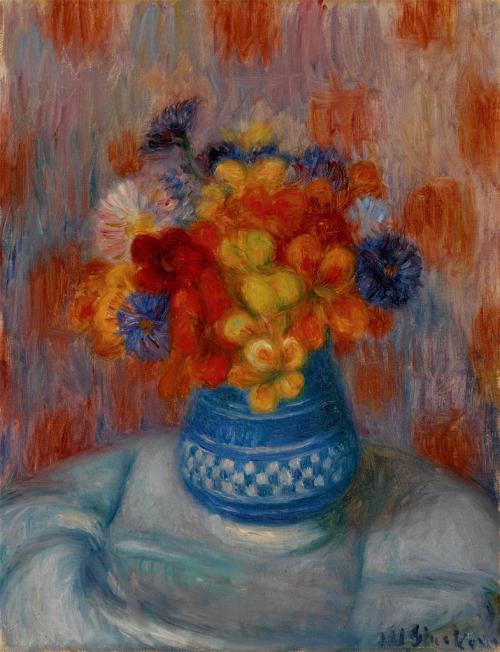 Flowers in Blue and White Checkered VaseWilliam James Glackens (American; 1870–1938)ca. 1915–6Oil on