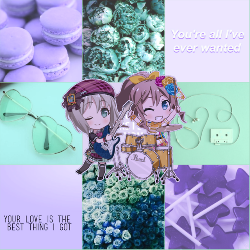 An aesthetic for Moca Aoba who loves Saaya Yamabuki with pastel purples and teals!This was really fu