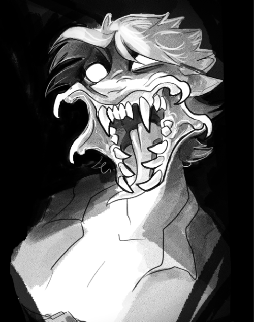 One of my 100$ sketchpage commissions for @suolainensilakkart of their reluctant vampire lad! HAD A 