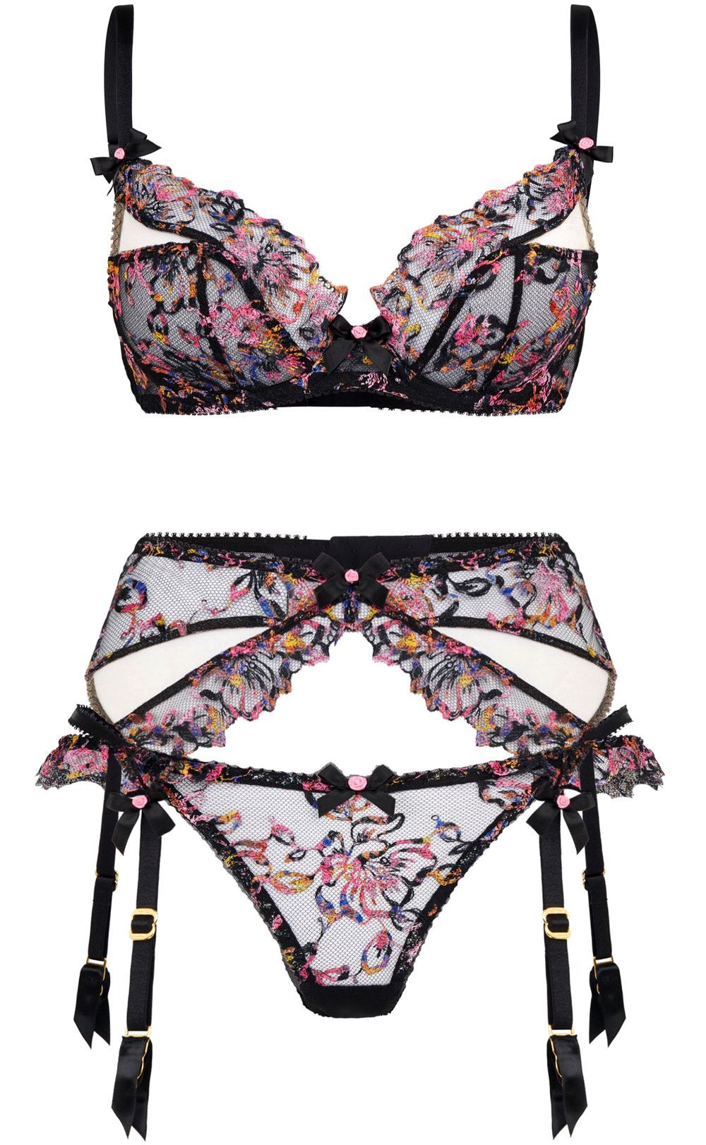 Agent Provocateur | Leisha • multicoloured Swiss embroidered set ...