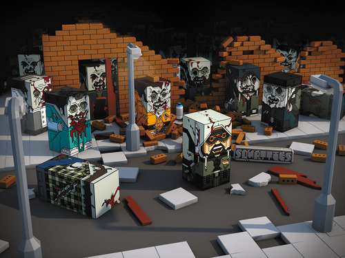 Zombie paper toy characters in Cinema4d render