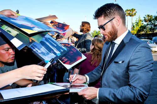 Jensen Ackles arriving at the 42nd Annual Saturn Awards