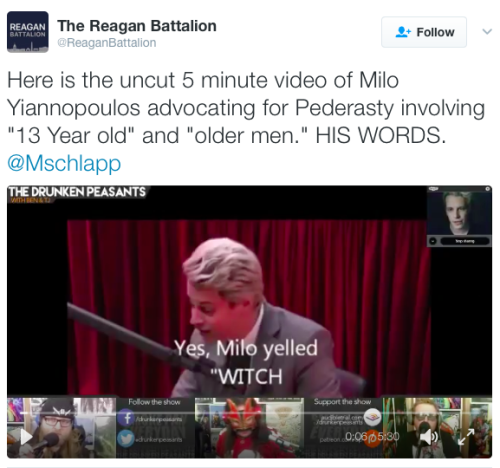 micdotcom: micdotcom: micdotcom: micdotcom: Video of Milo Yiannopoulos passionately defending pedoph