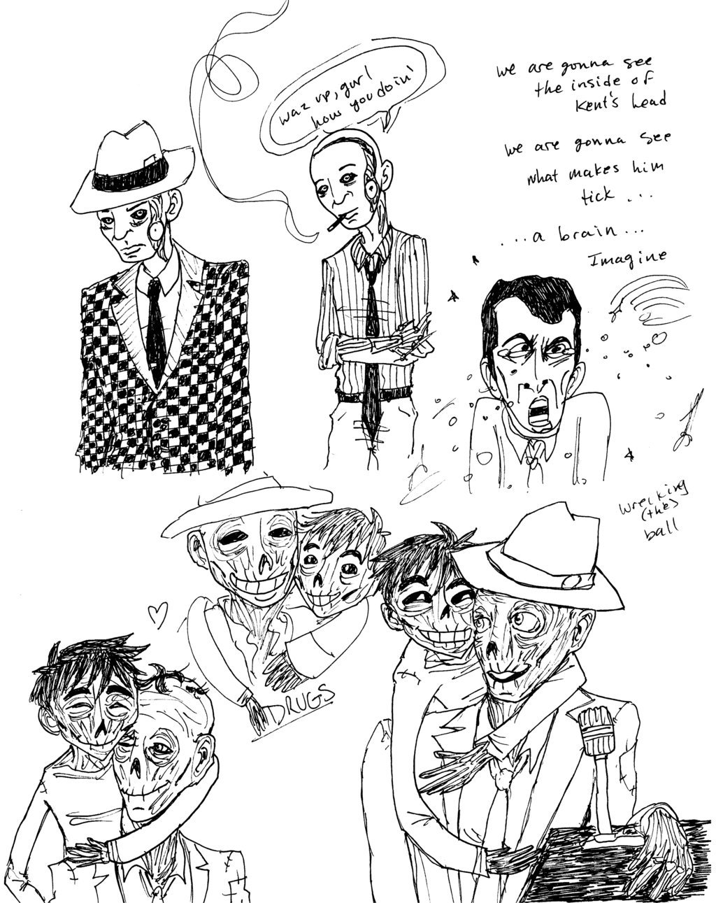 theprofessionaljerk: “ Cool Ghoul Noodles My sister wanted me to draw Nick in different cloths He’s not half bad! Also, Dino getting hit in the nards, Love for Hancock and Kent @nick-valentine-fanclub @nickvalentinedoesthings @lolitacynder ”