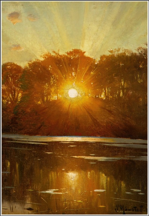 sanctumregnum: Peder Mørk Mønsted (1859 – 1941), Coucher de Soleil à Orholm - 1896