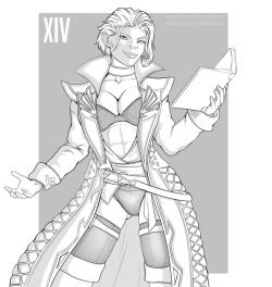 planktonheretic:Lineart preview of my Roegadyn character Ziantha in her Spellcaster outfit!