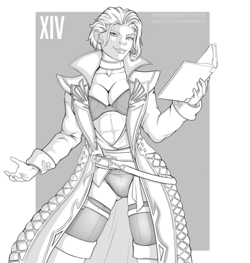 planktonheretic:Lineart preview of my Roegadyn character Ziantha in her Spellcaster outfit!