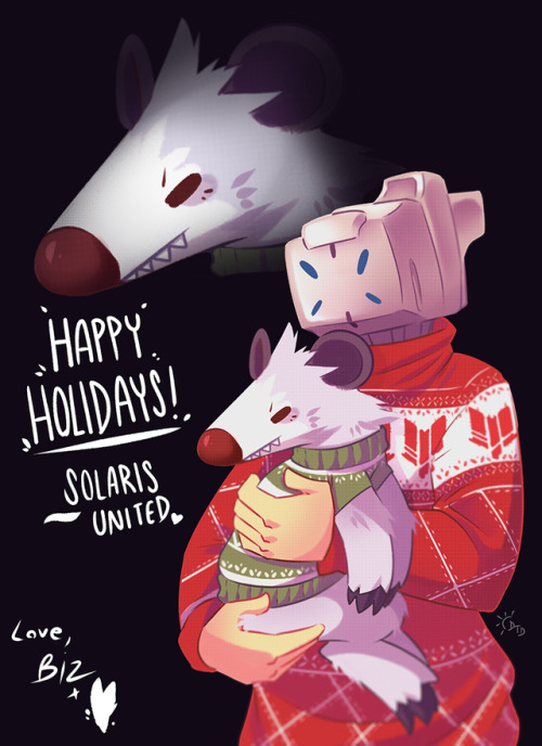 drawntildawn:My submissions to the Warframe holiday card contest <3I imagine Biz likes to knit sw