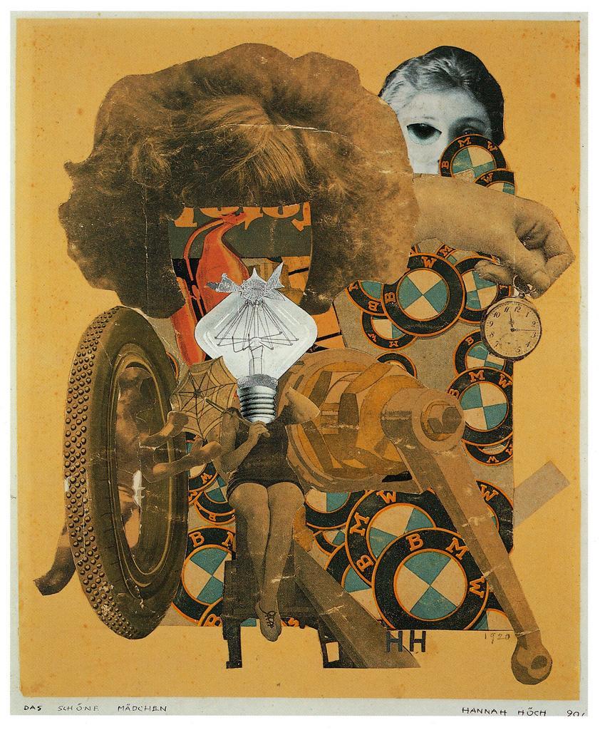 Hannah Höch, The Beautiful Girl, 1919-20. Collage. Dada
This is a photomontage, a distinctive art form developed by the Berlin Dadaist.The title hints at the conventional picture of a beautiful woman, but the image contradicts it.
The head is at the...