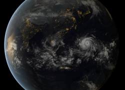 cozydark:  A composite image of Earth showing Typhoon Haiyan, created from data captured by Japanese geostationary satellites. Image copyright 2013 JMA/EUMETSAT Credit to: IFLS 