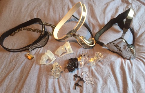 torturesadist:Now this is a collection of chastity devices. A few more small steel cock cages would really make this a great collection.