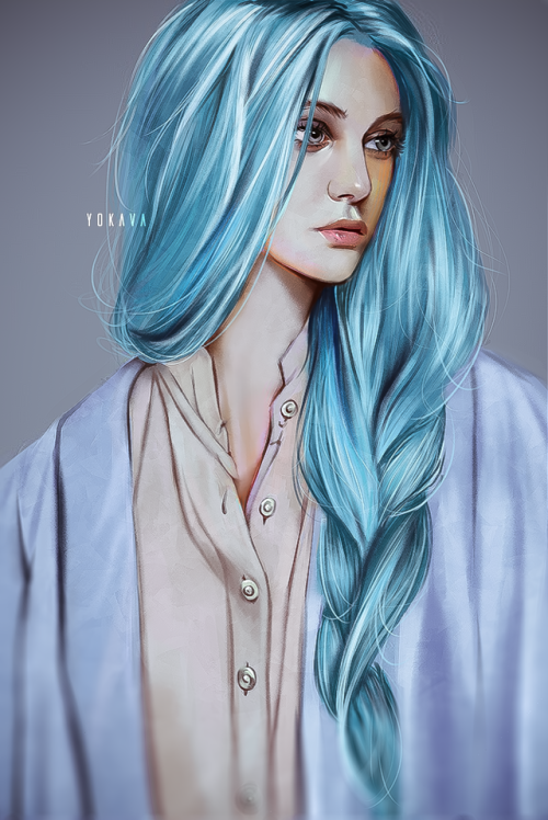Anime woman with blue hair