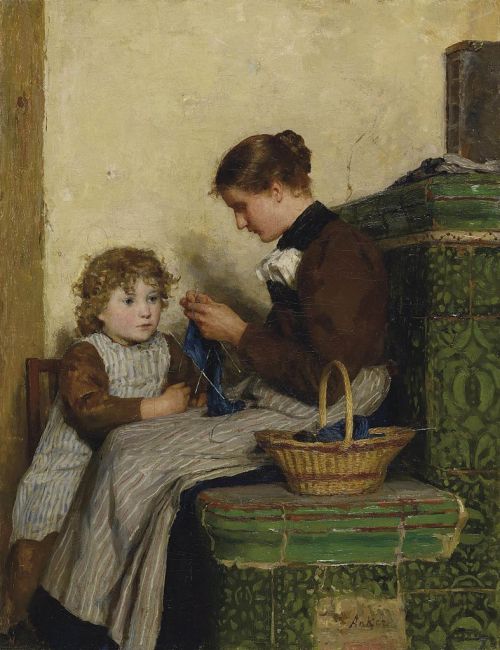 artist-anker: Bertha Gugger mit Tochter, 1898, Albert Anker