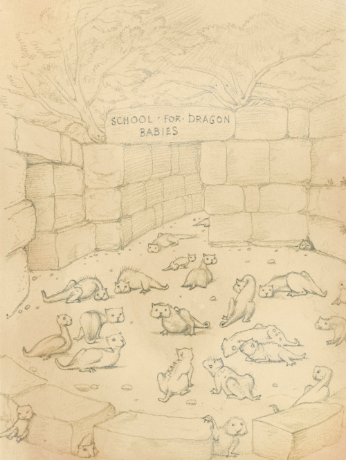 a-book-of-creatures:ponqo:beardbriarandrose:Sir Edward Burne-Jones, School For Dragon Babies, 1884, 