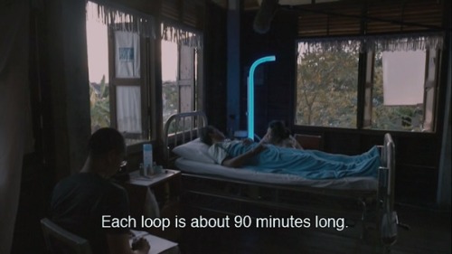 somequeerdistortion:“As I researched sleep, I found that we sleep in intervals. The REM intervals loop several times a night. Each loop is about 90 minutes long. It is the same running time as an average feature film. So maybe the running time of films
