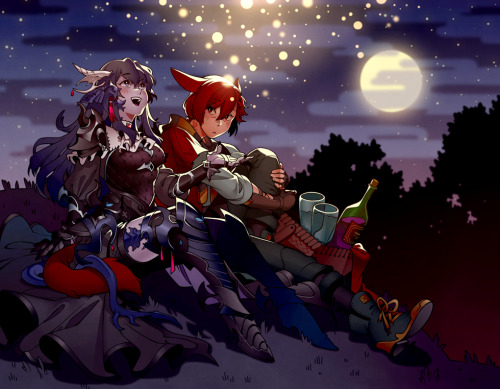radiantAn art trade with @ zerosshadows on twitter of their WoL Amidra and G’raha admiring the stars