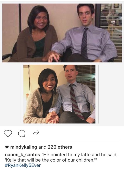 soupsnakessss: Ryan &amp; Kelly costumes Mindy just liked ❤️