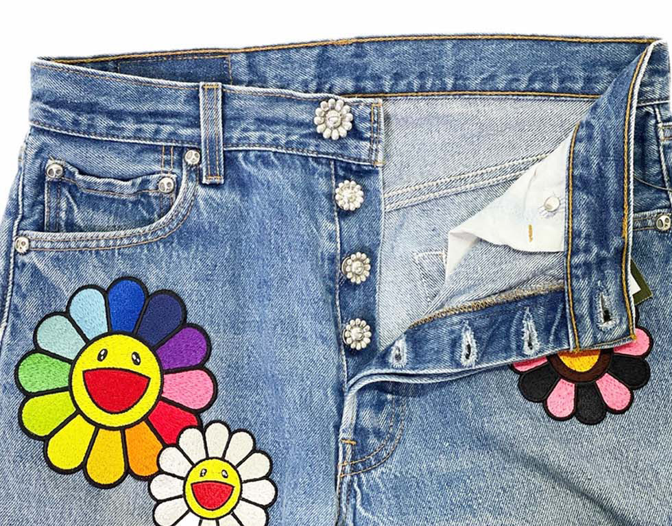 Takashi Murakami x READYMADE Flower Embroidery Jeans