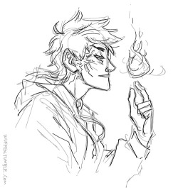 5 AM quality sketch of Edan, a fire-elemental