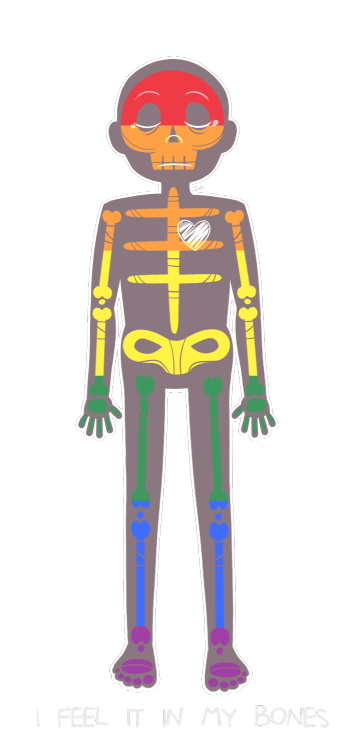 unscrupulouswalnut:  You Can Feel It In Your Bones. July 27th, 2015. Digital Painting.It’s done! I’ve wanted to do something like this for a while now so here’s some transparent pride skeletons. If I get requests I might add more flags but for now