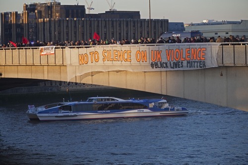 sandovers:bridges not walls protestors have dropped banners from every major bridge in london