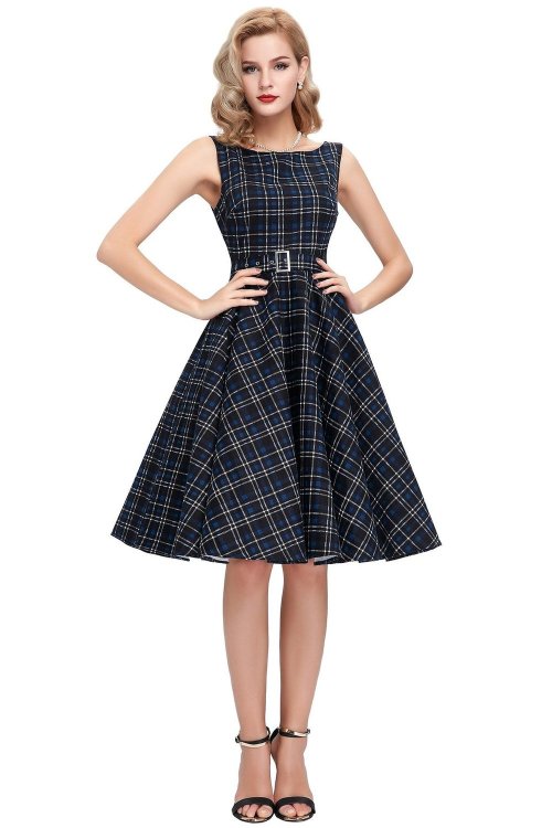 blue  black tartan dress