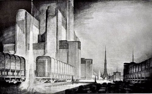nobrashfestivity:Hugh Ferriss, Architectural Renderings, 1910-1940 Ferriss was a fascinating illustr