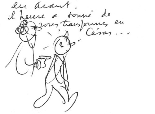 The very last panel from the last Tintin book (TINTIN AND ALPH-ART, 1986), sketched by Hergé, who di