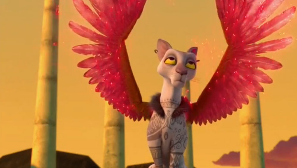 This sphinx.  Her voice is just the best xD From The Adventures of Puss in Boots