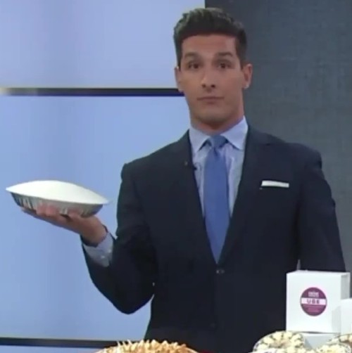 Absolutely gorgeous news reporter, Mark Mester gets a sexy pie in the face! 