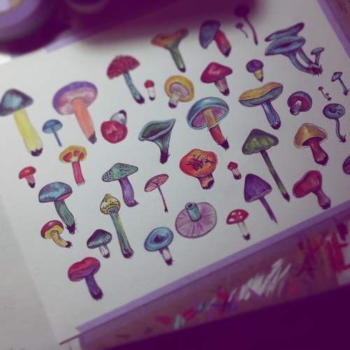 This is tonights task! Raging Saturday night Me and my mushrooms ✌#nzartist #illustration #emmalin