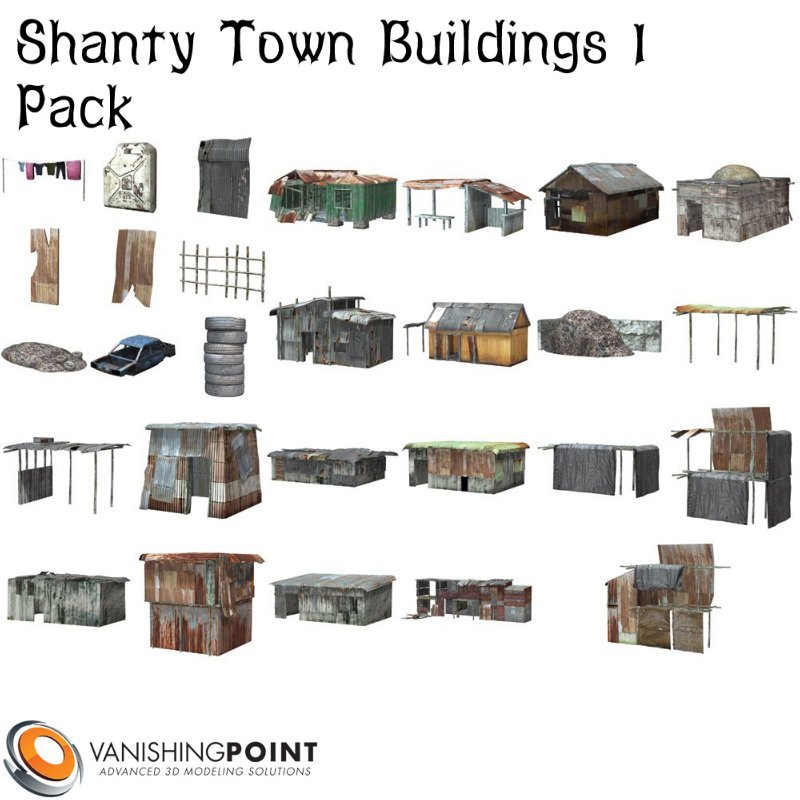 All of the Shanty Town Buildings 1, in one set! This product is created by John Hoagland! This