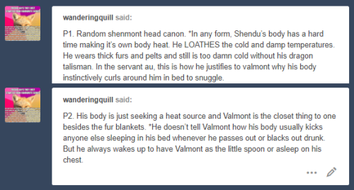 Shendu: [holds]Valmont: [is held]Good headcanon~ :3c