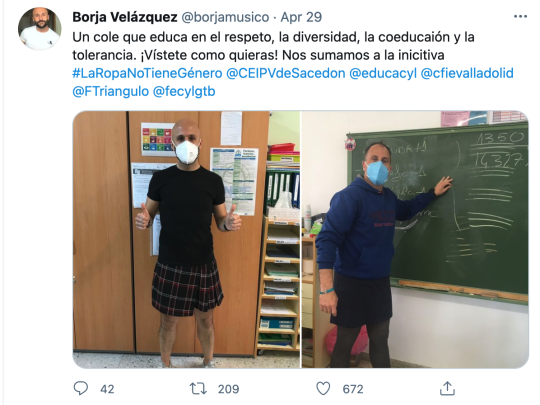 Spanish male teachers wear skirts to school after student was sent to psychologist for doing the same