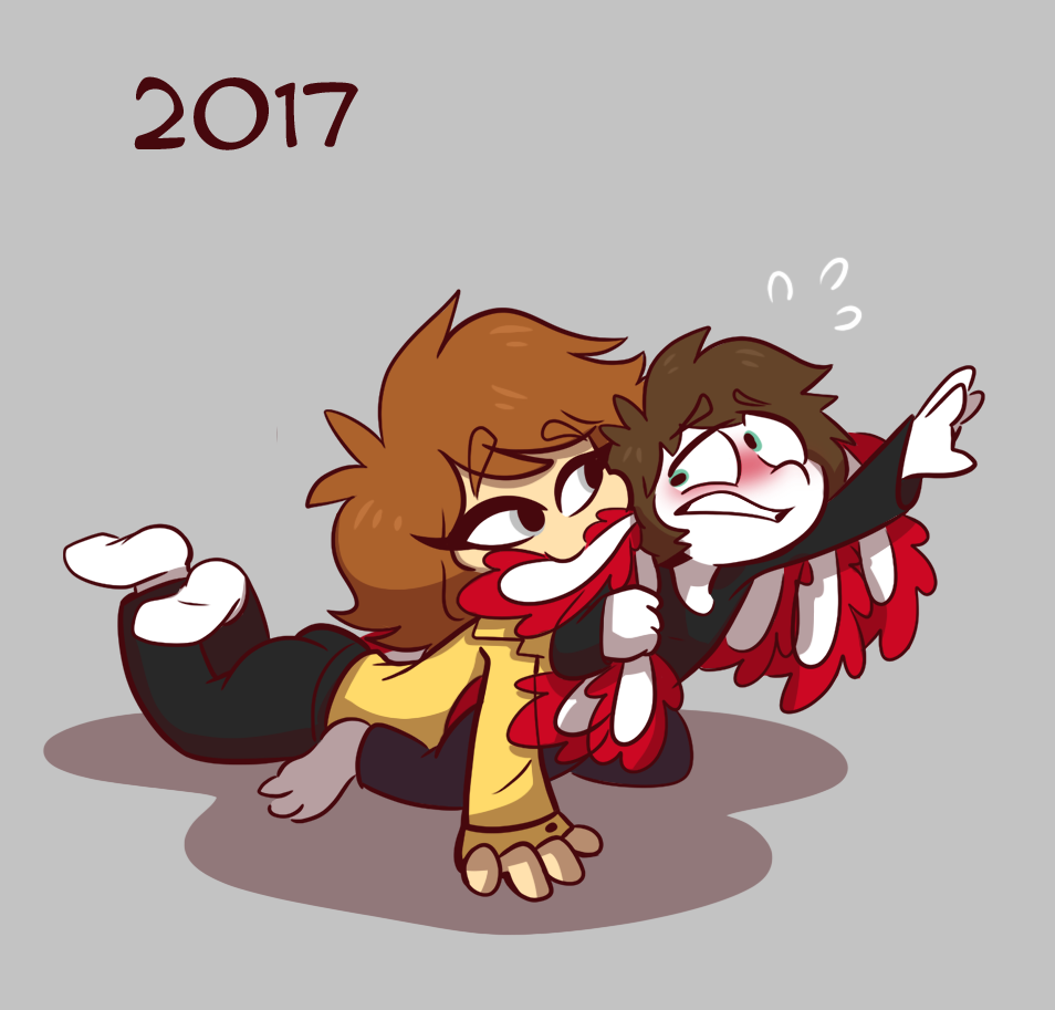 useless-adult-roommate:I re-drew a picture! I learned how to push poses a lot better!