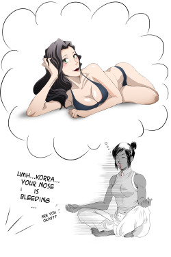 elsiearts:Sooo~~ Korrasami are lovers now. Then I guess sometimes when Korra is taking meditation, she should be THAT concentrate ( like above ), especially if her Asami is around :)) :))