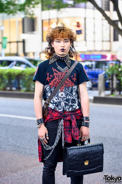 tokyo-fashion:18-year-old Japanese student Kentaa on the street in Harajuku. His look includes a res
