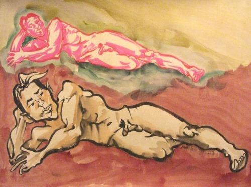 18"x24" Ink & watercolor on paper, Matt Bernson 2013 The model here was Mike.  He almost seems too normal to be a full-time life drawing model.   Or maybe it’s that elusive “everyman” quality?