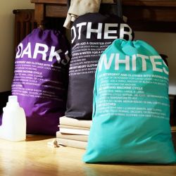 wickedclothes:  Laundry Bags Separate out your whites, darks and everything in between! Each bag is printed with directions to help make laundry day simple. Sold on PbTeen.