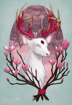 jadieart:  White Stag with Magnolias 