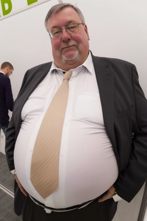 suitedforboss:  Big suited dad showing his belly with pride  “Send me a PM if you
