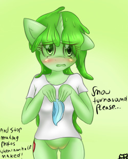 askpervert-cloudchaser:  Snow: Alright geez… *Why we have boobs on the chest not on crotch this time… oh well i won’t  complain hue* And nsfw ones. I really like this drawing. for me it looks awesome. :D (Also she is adult here. Soo.. Minty is