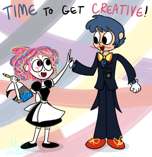 alisonwonderland1951:My humanized designs for Notebook and Tony the Talking Clock together at last. 