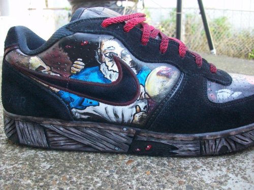 Hand painted ‘Night of the Living Dead’ custom Nikes with hand made aluminum engraved shoe box and c