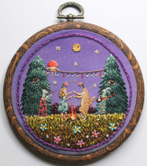 womansart: ‘Celebration in the Forrest’ hand stitched embroidery by Irem Yazici, Turkish