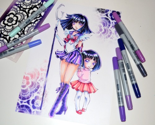 lighane: Another lovely commission - Sailor Saturn taking care of little Hotaru &lt;3 Also pleas