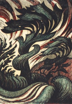 nobrashfestivity:   Sybil Andrews, Storm, 1935 Linocut 33 x 23 cm   more 