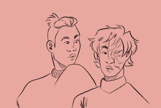 rumble-bee-art:paintedpatroclus:theyre spending their valentines in cozy sweaters sharing kisses !!THIS IS THE CUTEST THING EVER 